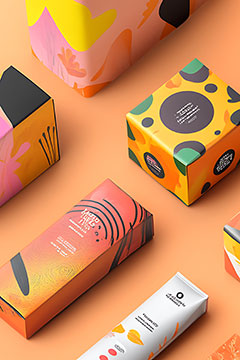Gamme de produits de beauté au design d'emballage coloré